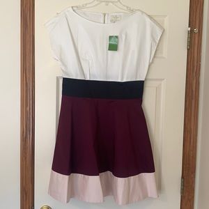 Kate Spade White and Burgundy Colorblock Dress